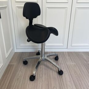 Professional Ergonomic Saddle Stool with Backrest - Tilting & Height Adjustable Stool with Lumbar Support - Ideal for Dentists, Nurses, Lab Technicians & Artists (Seat Height: 52-70cm) in Kuwait