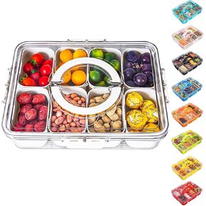 Dingerjar Divided Serving Tray with Lid and Handle - Snackle Box Charcuterie Container for Portable Snack Platters - Clear Organizer for Candy, Fruits, Nuts, Snacks - Perfect for Party, Entertaining in Saudi Arabia