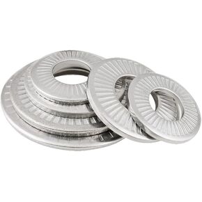 غسالات، غسالة مسطحة، غسالات 2/5/10/20/50 قطعة M3 M4 M5 M6 M8 M10 M12 M16 M20 غسالة فضية من الفولاذ المقاوم للصدأ قفل حشية طباعة قفل مائل (M4 (50 قطعة)) in Kuwait