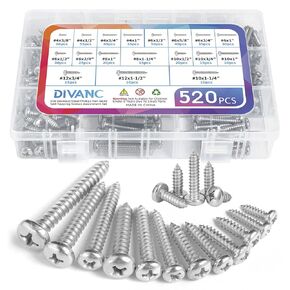 580 قطعة 304 مجموعة متنوعة من براغي الخشب المصنوعة من الفولاذ المقاوم للصدأ، M3/M4/M5/M6 فيليبس رأس مقلاة ورأس مسطح من الصفائح المعدنية مجموعة براغي ذاتية التنصت، 16 مقاسًا متنوعًا (فضي 580 قطعة) in Kuwait
