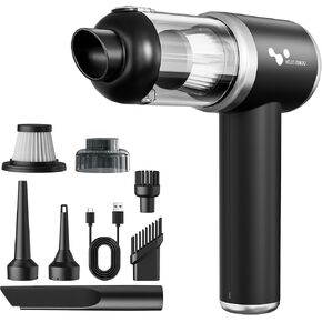 مكنسة كهربائية محمولة للسيارة من helloleiboo بقوة 16000 باسكال، مكنسة كهربائية محمولة لاسلكية بقدرة 120 وات، مكنسة كهربائية صغيرة 4 في 1 عالية الطاقة قابلة لإعادة الشحن ومنفضة هواء متعددة الفوهات للمنزل والمكتب والحيوانات الأليفة (أسود) in Kuwait