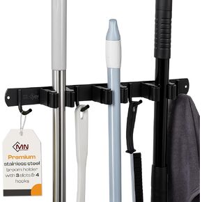 Heavy Duty ABS Plastic Broom Holder with 5 Slots and 6 Hooks | Wall Mount Mop and Broom Hanger | Waterproof Broom Organizer with Screws| Wall Mount Tool Organizer for Garage Storage in Saudi Arabia