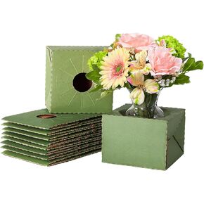 Holiday Designs - Pop-Up Florist Delivery Box, Heavy Duty Corrugated Cardboard Vase Boxes for Secure Floral Arrangements During Transport, 8 x 8 x 5 (Black, Large: 10 Pack) in Kuwait