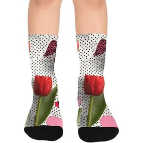 Red Tulip Motif Hiking Socks - Toddler Boys & Girls Warm Thick Thermal Winter Crew Socks for School, Daily Wear & Outdoor Activities in Kuwait