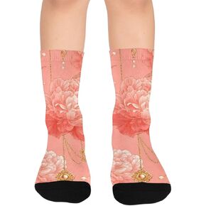 Art Peony Flowers Hiking Socks - Toddler Boys & Girls Warm Thick Thermal Winter Crew Socks for School, Daily Wear & Outdoor Activities in Kuwait