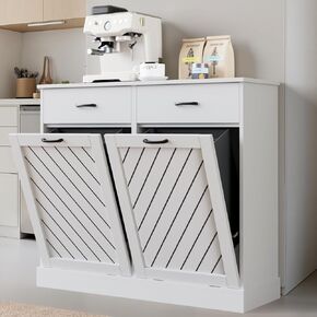 Double Tilt-Out Trash Can Cabinet, 2x13 Gallons Hidden Garbage, Hidden Kitchen Trash Cabinet with Storage Drawer, Pet-Proof Wooden Garbage & Recycling Cabinet for Kitchen, Laundry & Living Room, Black in Saudi Arabia