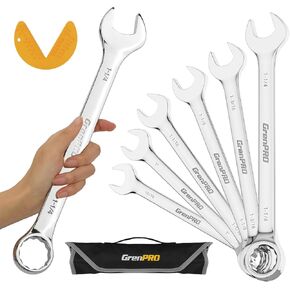 GRENPRO SAE Wrench Set, Large Wrench Set, 7-Piece 15/16", 1", 1-1/16", 1-1/8", 1-3/16", 1-1/4" Long Big Open End Wrench Tools Set Roll Up Pouch Organizer with Gauge, 12 Point Combination Wrenches Sets in Kuwait