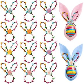 YBB حلقات مناديل أرنب عيد الفصح مجموعة من 12، حامل مناديل آذان أرنب مصنوع يدويًا مع التوت الملون والزهور لحفلات عيد الفصح ومأدبة الطعام وتزيين طاولة الربيع in Kuwait