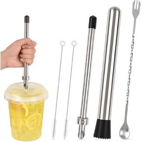 مجموعة من 5 قطع من خرامة المصاصة، مجموعة لوازم حامل عصير الليمون مع أداة ثقب المصاصة للأغطية البلاستيكية، وخلاط لعصير الليمون والكوكتيل، وأكواب عصير الليمون القابلة لإعادة الاستخدام. in Kuwait