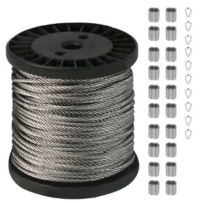 حبل سلكي بطول 200 قدم، مجموعة حبل سلكي 1/5 بوصة، كابل من الفولاذ المقاوم للصدأ 304، حبل كابل طائرة بطول 7 × 19 لتعريشة ملابس Zipline في الفناء in Kuwait