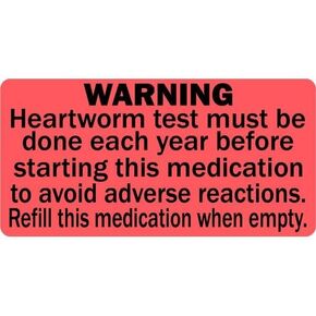 Heartworm Test Warning with Refill Veterinary Labels - 2" x 1", 500 Labels/Roll, Red | Refill Warning - Apply to Medication Bottles, Charts & Records | LabelValue Brand in Saudi Arabia