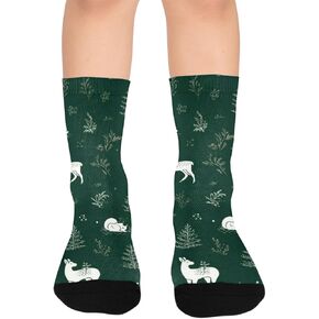 Woodland Creatures Green Hiking Socks - Toddler Boys & Girls Warm Thick Thermal Winter Crew Socks for School, Daily Wear & Outdoor Activities in Kuwait