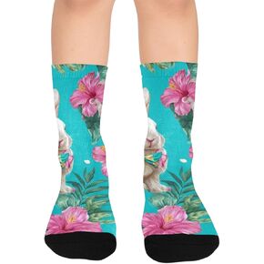 Tropical Bunny Flowers Blue Hiking Socks - Toddler Boys & Girls Warm Thick Thermal Winter Crew Socks for School, Daily Wear & Outdoor Activities in Kuwait