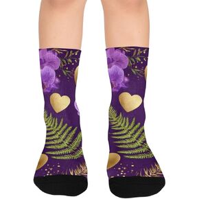 جوارب الأوركيد الذهبية للمشي على شكل زهرة أرجوانية - جوارب شتوية حرارية سميكة دافئة للأولاد والبنات للمدرسة، والارتداء اليومي والأنشطة الخارجية in Kuwait