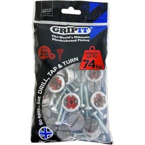 مرساة GRIPIT - باللون الأحمر، يمكن تركيبها وتعليقها حتى 162 رطلاً أو 74 كجم، نوع برغي فيليبس، قطر المسمار 5 (1/8 بوصة)، طول المسمار 1.2 بوصة (30 مم)، 25 مرساة + 25 براغي in Kuwait