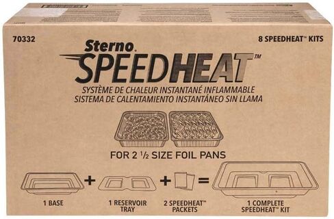 Sterno 70332 SpeedHeat Flameless Food Warming System Kits for Catering, Each Kit Fits Two Half Size Foil Pans (Set of 8 Kits) in Kuwait