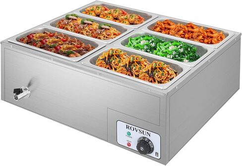 Bonnlo 42.3 QT 4 Pan Commercial Electric Food Warmer, Counter Top Electric Bain-Marie with Warming Plate, Steam Table Food Warmer for Catering, Parties Buffet and Restaurant, Stainless Steel, 1200W in Kuwait