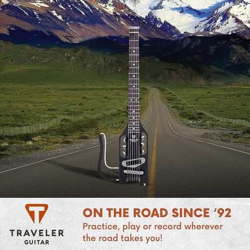 جيتار ترافيلر جيتار كهربائي خفيف للغاية باللون الأسود غير اللامع، كهربائي محمول باليد اليسرى مع مسند للحضن قابل للإزالة، مقاس 24 3/4 بوصة، جيتار بدون رأس، حقيبة مخصصة للجيتار متضمنة in Kuwait