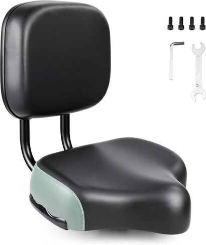 Bike Seat with Backrest Oversized Comfort Saddle Replacement Soft Back Rest PU Cushion for Mountain Bike Tricycles Commuter E-Bike Black in Kuwait