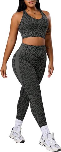 مجموعات تمرين SOLY HUX للنساء قطعتين مقاس كبير ملابس الفهد طباعة الفهد قطع علوية قصيرة وسراويل ضيقة بدلة رياضية لليوجا والجيم in Kuwait