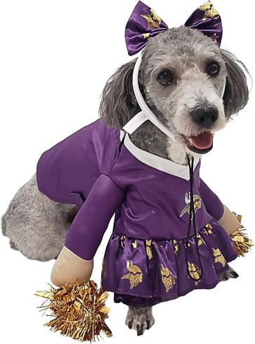 NFL Minnesota Vikings Officially Licensed Cheer Dog Costume by MODERN HERO Includes Dress with Faux Stuffed arms and Tinsel pom-poms and Satin Bow Headband, Size XS in Saudi Arabia