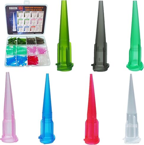 VIBICCK 7 أحجام، 144 فوهة توزيع غراء حادة، أداة غراء إبرة حادة الأنف، تستخدم لتطبيق السوائل الصناعية والمواد اللاصقة والأحبار والعطور، جميعها من البلاستيك in Kuwait