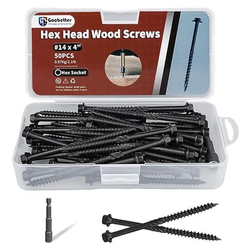 Lag Screws 8 Inch, 50Pcs #14 x 8 Heavy-Duty Structural Wood Screws, Hex Washer Head, Black Rust Resistant Coated, Long Outdoor Deck Screws for Timber Fence Log, Hex Socket Included in Saudi Arabia