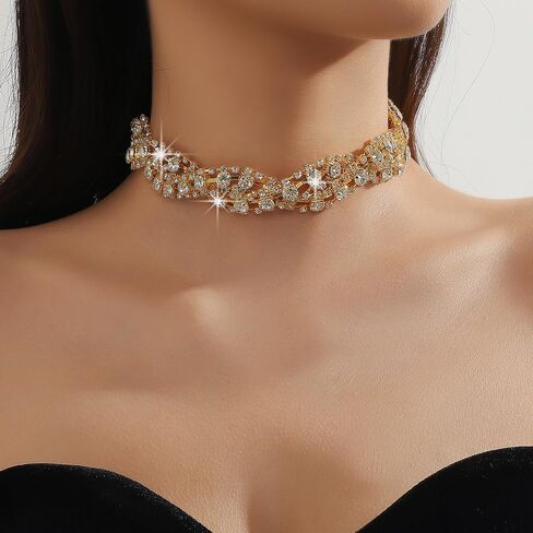JWICOS Women Rhinestone Choker Necklace Silver Sparkly Necklace Crystal Necklace Chain Jewelry for Wedding Prom Party in Saudi Arabia