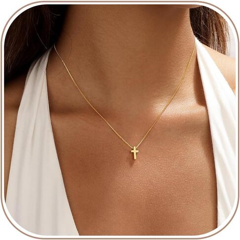 قلادة متقاطعة للنساء العصرية - 14 كيلو بذيئة مُطلية بالذهب المغطى بالضيق البسيط CZ قلادة غير مشوهة بالعصرية العصرية اللطيفة الصغيرة البسيطة الصغيرة in Kuwait