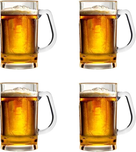 Lily's Home Set of 4 Unbreakable Classic Beer Mug 18.9oz each, Made of Shatterproof Plastic and Ideal for Indoor and Outdoor Use, Reusable in Saudi Arabia