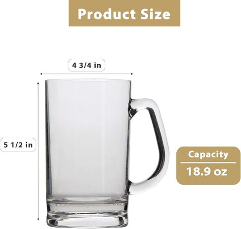 Lily's Home Set of 4 Unbreakable Classic Beer Mug 18.9oz each, Made of Shatterproof Plastic and Ideal for Indoor and Outdoor Use, Reusable in Saudi Arabia