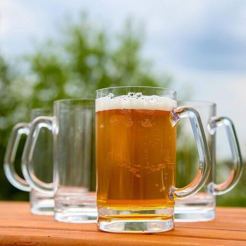 Lily's Home Set of 4 Unbreakable Classic Beer Mug 18.9oz each, Made of Shatterproof Plastic and Ideal for Indoor and Outdoor Use, Reusable in Saudi Arabia