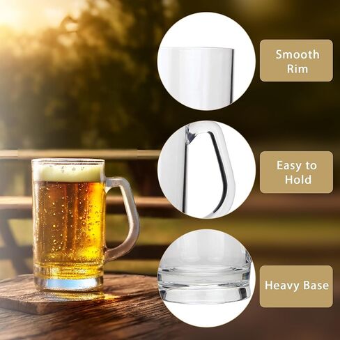 Lily's Home Set of 4 Unbreakable Classic Beer Mug 18.9oz each, Made of Shatterproof Plastic and Ideal for Indoor and Outdoor Use, Reusable in Saudi Arabia