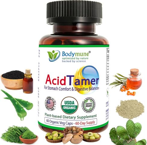 AcidRelief Acid Tamer | Promotes Stomach Comfort & Digestive Wellness* | Organic Herbal Blend for Gut Health* | 60 Capsules | Made in USA, USDA Organic, Vegan, Non-GMO, Gluten-Free in Kuwait