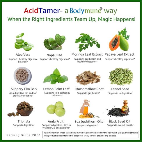 AcidRelief Acid Tamer | Promotes Stomach Comfort & Digestive Wellness* | Organic Herbal Blend for Gut Health* | 60 Capsules | Made in USA, USDA Organic, Vegan, Non-GMO, Gluten-Free in Kuwait