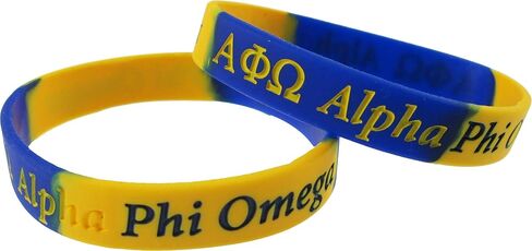 Alpha Phi Omega Color Swirl Silicone Bracelet [Pack of 4 - Blue/Gold - 8"] - ID#137266 in Saudi Arabia
