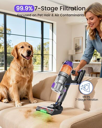 Cordless Vacuum Cleaner,500W 40KPa 60Mins Vacuum Cleaners for Home,Powerful Stick Vacuum With Green Light,Anti-tangle Wireless Vacumm, Rechargeable Vacuum for Pet Hair/Carpet/Hardwood Floor,Purple in Saudi Arabia