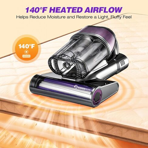 مكنسة كهربائية قوية للسرير من SakerPlus، مكنسة كهربائية للمرتبة 16 كيلو باسكال مع 36000 نبضة/الدقيقة و140 درجة فهرنهايت هواء دافئ، نظام إعصار 3 أكواب، شاشة ذكية، مكنسة كهربائية محمولة لشعر الحيوانات الأليفة على أريكة السرير in Kuwait
