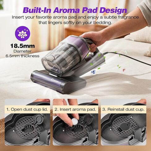 مكنسة كهربائية قوية للسرير من SakerPlus، مكنسة كهربائية للمرتبة 16 كيلو باسكال مع 36000 نبضة/الدقيقة و140 درجة فهرنهايت هواء دافئ، نظام إعصار 3 أكواب، شاشة ذكية، مكنسة كهربائية محمولة لشعر الحيوانات الأليفة على أريكة السرير in Kuwait