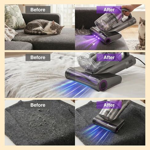 مكنسة كهربائية قوية للسرير من SakerPlus، مكنسة كهربائية للمرتبة 16 كيلو باسكال مع 36000 نبضة/الدقيقة و140 درجة فهرنهايت هواء دافئ، نظام إعصار 3 أكواب، شاشة ذكية، مكنسة كهربائية محمولة لشعر الحيوانات الأليفة على أريكة السرير in Kuwait