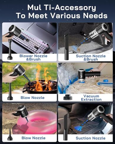 مكنسة كهربائية محمولة للسيارة من helloleiboo بقوة 16000 باسكال، مكنسة كهربائية محمولة لاسلكية بقدرة 120 وات، مكنسة كهربائية صغيرة 4 في 1 عالية الطاقة قابلة لإعادة الشحن ومنفضة هواء متعددة الفوهات للمنزل والمكتب والحيوانات الأليفة (أسود) in Kuwait