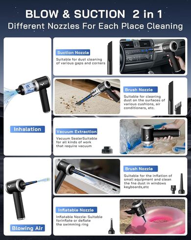 مكنسة كهربائية محمولة للسيارة من helloleiboo بقوة 16000 باسكال، مكنسة كهربائية محمولة لاسلكية بقدرة 120 وات، مكنسة كهربائية صغيرة 4 في 1 عالية الطاقة قابلة لإعادة الشحن ومنفضة هواء متعددة الفوهات للمنزل والمكتب والحيوانات الأليفة (أسود) in Kuwait
