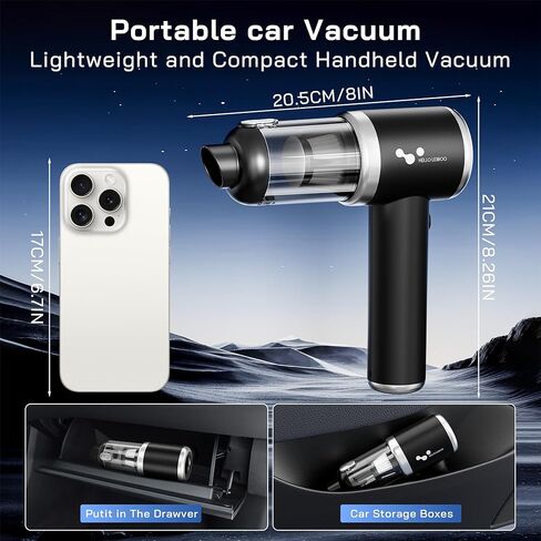 مكنسة كهربائية محمولة للسيارة من helloleiboo بقوة 16000 باسكال، مكنسة كهربائية محمولة لاسلكية بقدرة 120 وات، مكنسة كهربائية صغيرة 4 في 1 عالية الطاقة قابلة لإعادة الشحن ومنفضة هواء متعددة الفوهات للمنزل والمكتب والحيوانات الأليفة (أسود) in Kuwait
