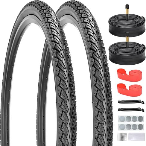 700x32C/35C/38C إطارات دراجة الطريق القابلة للطي والأنابيب الداخلية 2-حزمة صمام شريدر 48 مم مع طقم إصلاح، شريط حافة، رافعات الإطارات للدراجات على الطرق in Kuwait