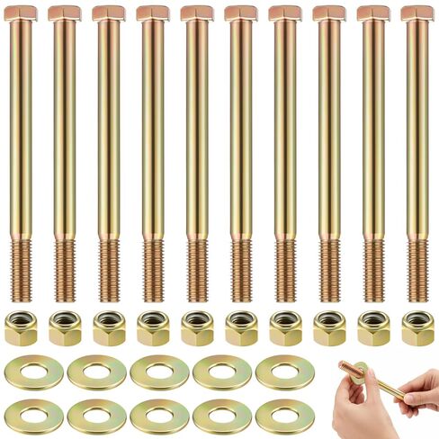Hicarer 10 Sets 1/2'' x 6'' Hex Head Bolts Color Galvanized with Nylon Lock Nut and Large Size Washer Kit, Alloy Steel in Saudi Arabia