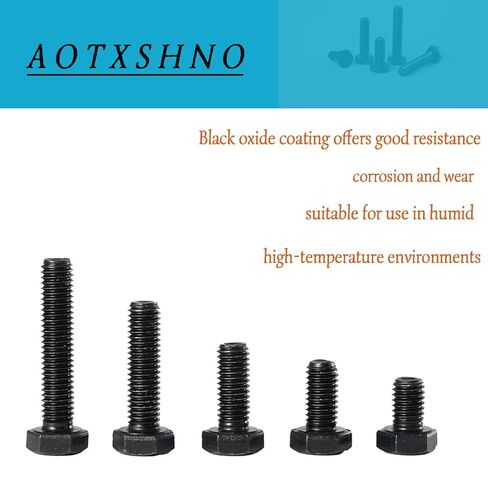 M10 x 20mm Hex Head Screws Bolts, 8.8 Grade Carbon Steel, Black Oxide Finish, Full Machine Thread, Right Hand External Hex Drive for Industrial & DIY, 10Pcs in Saudi Arabia