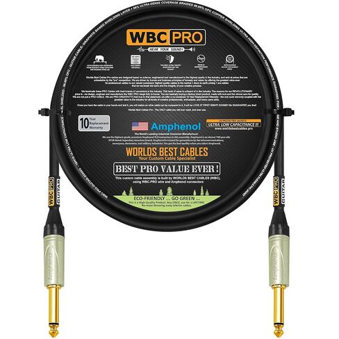 12 قدم - جيتار WBC-PRO - 20 AWG - غطاء منخفض (18pF/قدم) - درجة احترافية - قائم على الجرافيت - جيتار مزدوج الحماية، باس، كابل أداة مع موصلات Amphenol QM2P-AU ¼ بوصة (6.35 مم) ذهبية TS in Saudi Arabia