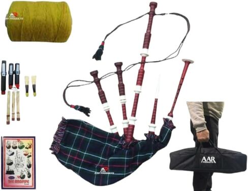 AAR Scottish Full Size Bagpipe Sheesham wood or Black Finish with Silver Plain Mounts Free Tutor Book, Carrying Bag, Drone, Reeds (Mackenzie) in Saudi Arabia
