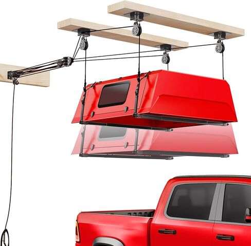 نظام رفع غطاء الشاحنة لسقف المرآب، رافعة مرآب ذكية ذات 4 نقاط ذاتية التسوية مع نظام رفع بكرة 8:1، رفع تخزين مرآب علوي سهل لشخص واحد لرف الشاحنة العلوي، 250 رطل in Kuwait