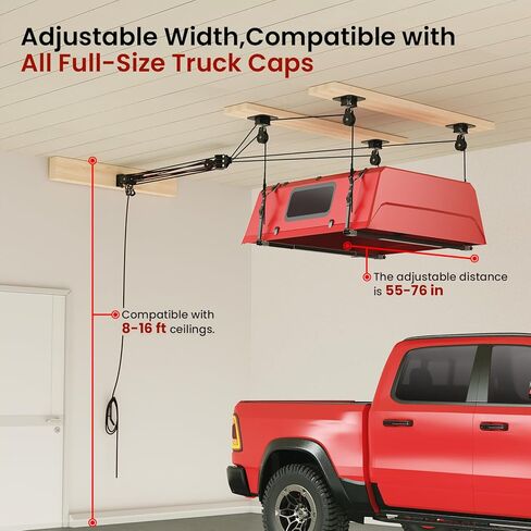 نظام رفع غطاء الشاحنة لسقف المرآب، رافعة مرآب ذكية ذات 4 نقاط ذاتية التسوية مع نظام رفع بكرة 8:1، رفع تخزين مرآب علوي سهل لشخص واحد لرف الشاحنة العلوي، 250 رطل in Kuwait